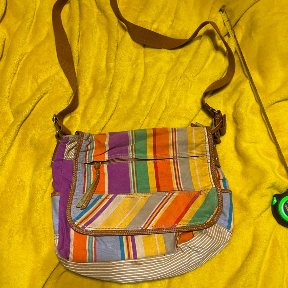 Fossil canvas multicolored stripe purse.